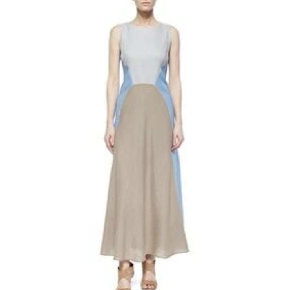 Lafayette 148 Color Block 100% Linen Maxi Sheath Dress Size 2